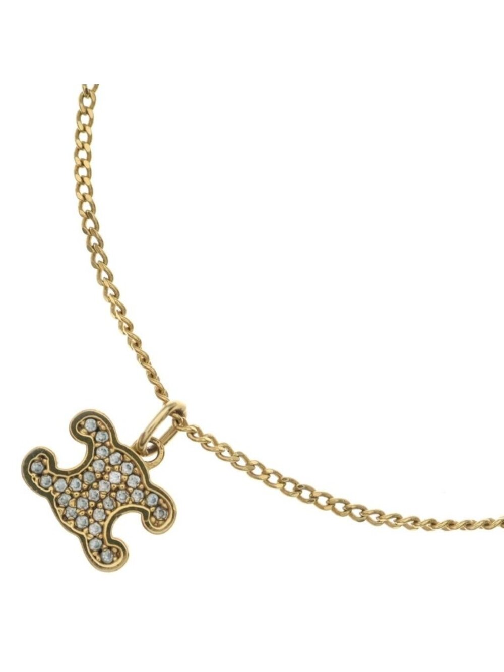 Celine Triomphe Rhinestone Pendant Chain Gold